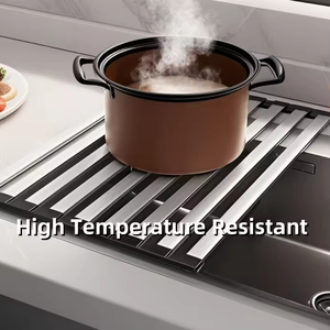 Égouttoir de cuisine pliable en acier inoxydable 304, plateau de rangement pliable pour vaisselle, fruits et ustensiles - Product Image 5