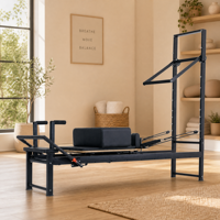 Reformer Pilates Demi-Tour en Acier Carbone avec Chariot Rotatif à 360 Degrés, Cadre Robuste, Équipement de Fitness Multifonctionnel
