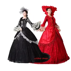 黑色和红色蕾丝皇家女士中世纪文艺复兴维多利亚时代化妆舞会服装皇后舞会礼服女士生日礼服