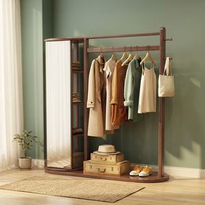 Perchero Moderno de Madera con Ganchos y Estantes, Mueble de Almacenamiento Independiente para Dormitorio o Sala de Estar - Product Image 4
