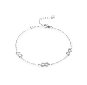 S925 silver Polished Silver Tone Cubic Zirconia <b>Infinity</b> <b>Bracelet</b> Dainty Adjustable Symbolic Chain Elegant Romantic Jewelry Gift - Product Image 1