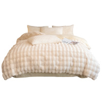 Parure de lit 4 pièces en polyester tricoté couleur unie, anti-boulochage, imitation fourrure de lapin, écologique, pour hiver européen, maison, hôtel, mariage