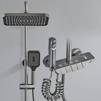 Oferta Especial: Set de Ducha de Lluvia para Baño de Aluminio Espacial con Control de Teclas de Piano Cerámicas, Grifo Mezclador Termostático de 4 Funciones y Deslizador