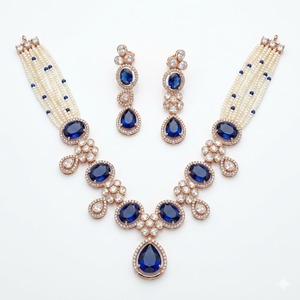 Luxury 925 <b>Silver</b> Necklace with Sapphire Pear Cut Stones Bezel Set for Women Wedding Jewelry <b>Choker</b> <b>Silver</b> Necklace and Earrings - Product Image 5