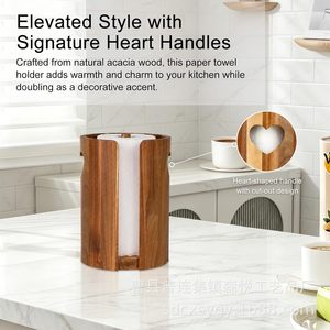 Wooden <b>Paper</b> Towel Holder Acacia Wood Heart Design <b>Kitchen</b> Counter Storage Rack Desktop Organizer Decorative Roll Holder - Product Image 2