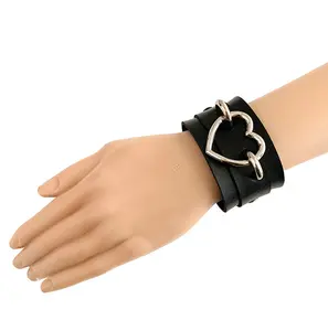 Heart Bracelet Black Leather Wristband Cuff goth gothic punk armbands Fashion bracelets women men emo metal cosplay jewelry