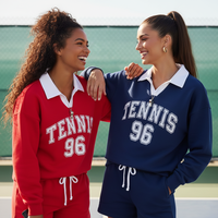 Ensemble Athleisure Tennis Personnalisé Femme : Pull et Short à Cordon de Serrage Effet Dauphin Assorti – Fabrication OEM