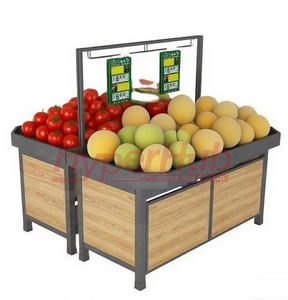 Étagères de présentation de fruits et légumes de supermarché, étagères de fruits et légumes en bois et en acier - Product Image 3
