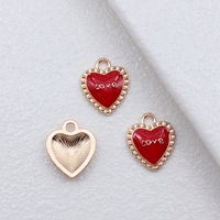 Amuleto de Corazón Rojo con Puntos, en Aleación de Zinc con Esmalte Dorado, para Pulseras de la Amistad, Regalos