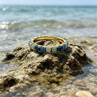 Bague en opale, argent sterling 925, opale ronde bleu-vert dégradé, alliance éternité, empilable, hypoallergénique, pour un usage quotidien, pour femmes