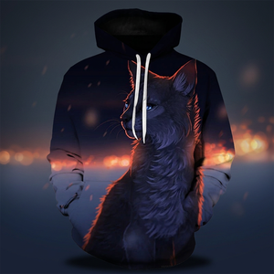 Sweat-shirt à capuche pour homme, imprimé chat noir, coupe classique, décontracté, automne, tricoté en polyester, design 3D par sublimation - Product Image 4