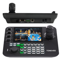 Kit de caméra de streaming en direct PTZ NDI avec zoom optique 30X et suivi automatique + Commutateur vidéo + Contrôleur joystick à écran partagé 4 voies + Commutateur PoE