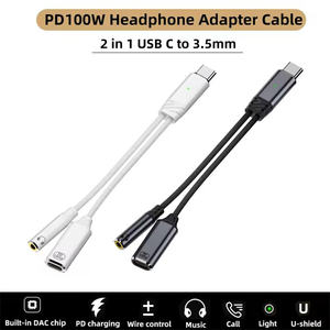 PD 100W Type C à 3.5mm Casque Audio Aux <span class=keywords><strong>Jack</strong></span> Adaptateur Câble 2 en 1 USB C Splitter Type-C Écouteur <span class=keywords><strong>Chargeur</strong></span> Câble pour Téléphone 16 - Product Image 2