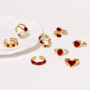 Anello Regolabile in Acciaio Inossidabile Stile Retrò Francese alla Moda, Smaltato <span class=keywords><strong>Rosso</strong></span> <span class=keywords><strong>Vino</strong></span>, per Ragazze - Product Image 4