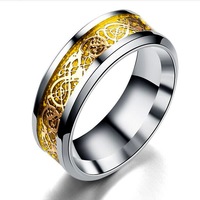 Bague unisexe en acier inoxydable plaqué or avec motif de dragon, style éternité