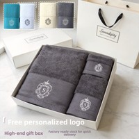 Coffret Cadeau de Luxe Trois Pièces : Serviettes de Bain et de Visage Carrées avec Logo Brodé S, en Coton Pur Épais et Très Absorbant