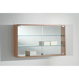 Vitrina Colgante de 85 cm de Ancho y 50 cm de Alto, Madera de Cerezo, Puertas de Vidrio, Espejo en la Parte Posterior - Product Image 1