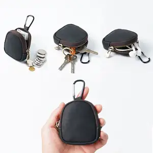 असली लेदर सिक्का बैग काउहाइड कमर चाबी का गुच्छा बैग वॉलेट जिपर शैल ईयरफोन बैग के साथ पोर्टेबल सिक्का पर्स