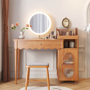 Coiffeuse en bois extensible moderne et simple avec miroir led - Product Image 5