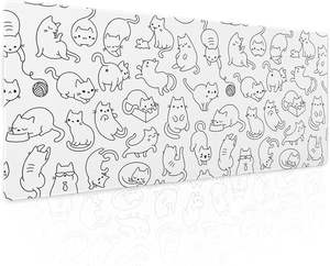 Tappetino per Mouse da Gaming XL Bianco con Gattini Carini, Design Anime Estetico, Grande Tappetino da Scrivania Antiscivolo con Base in Gomma e Bordi Cuciti - Product Image 1