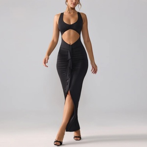 Robe décontractée élégante à découpes OEM/ODM avec volants, dos nu et fente haute sexy - Product Image 6