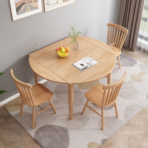 Solid Wood Dining <b>Table</b> <b>Round</b> Convertible <b>Folding</b> Modern Minimalist Style For Small Apartment Dining Room - Product Image 4