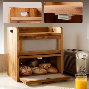 Caja de pan de madera para interiores y exteriores, caja de almacenamiento de aperitivos de gran capacidad de doble capa, caja de almacenamiento de alimentos de madera para cocina y sala de estar - Product Image 3