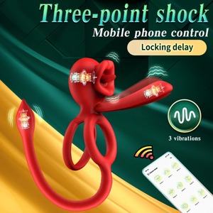 Anneau vibrant 3-en-1 pour couple, jouet sexuel <span class=keywords><strong>à</strong></span> 9 modes, double anneau pénien, stimulateur clitoridien et anal, design langue de chatte - Product Image 3
