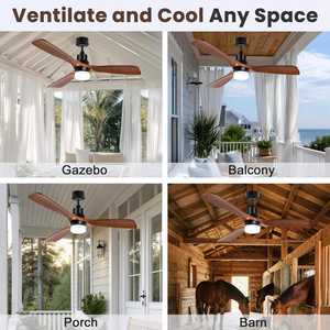 Ventilateur de plafond solaire moderne <span class=keywords><strong>Kaiten</strong></span> 52 pouces, 3 vitesses, lumière extérieure, batterie silencieuse, plastique réglable et patios de gazebo KP-WSCFL52 - Product Image 5