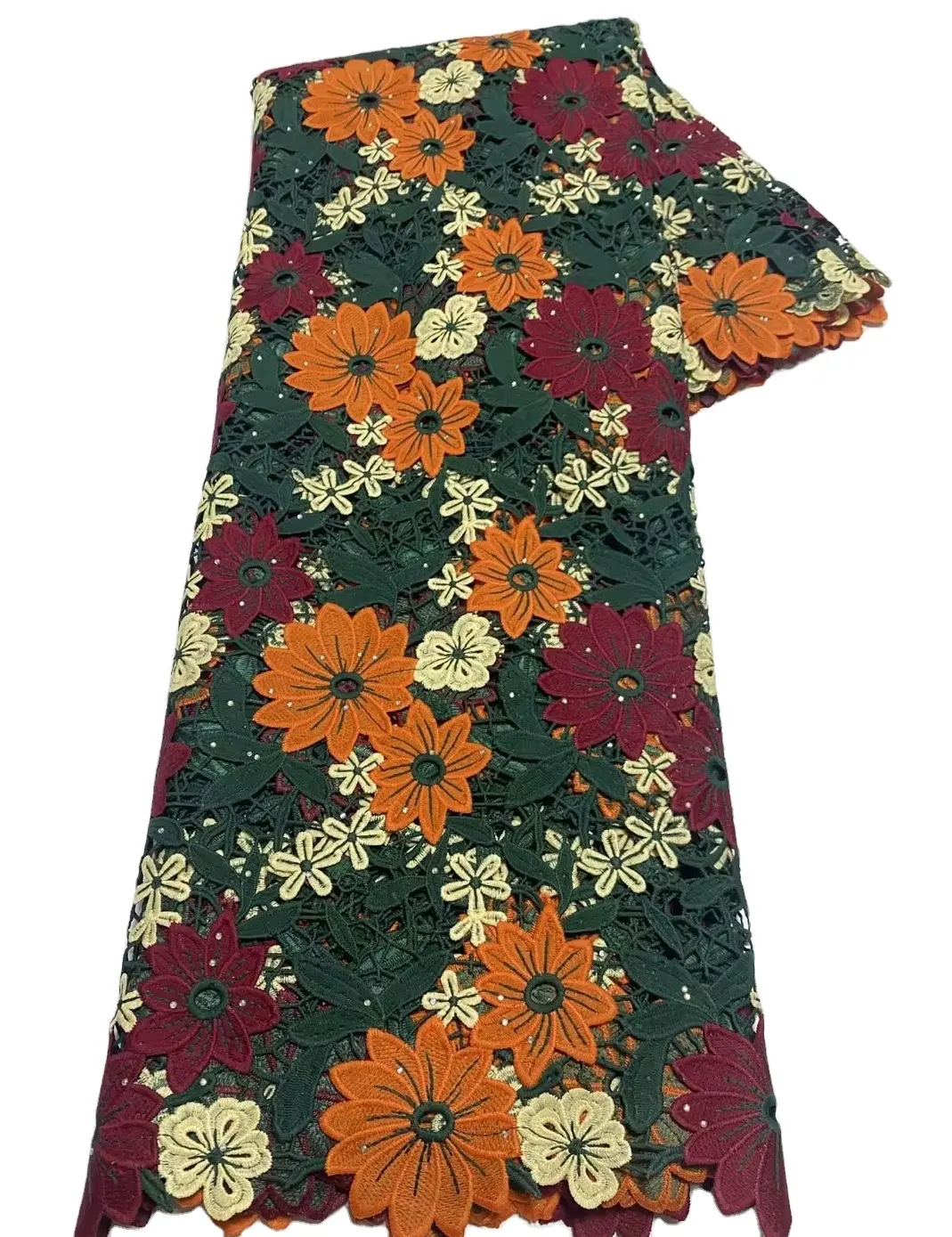 Красивая многоцветная Цветочная кружевная ткань 2023, высококачественное Африканское гипюровое кружево с камнями для свадебных платьев
