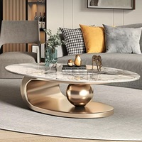 Ensemble Moderne de Petites Tables Basses de Luxe en Marbre Ovale Doré, Extensible en Acier Inoxydable, Design Élégant pour Salon et Meuble Central