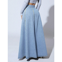 Gonna Lunga Maxi in Denim da Donna all'Ingrosso, Modello a Trapezio, Vita Alta, Bottoni Frontali, Cuciture a Contrasto, in Cotone Intrecciato Tinta Unita