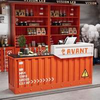 Comptoir de réception commercial en bois de style industriel, oblong, pour café, bureau, caisse enregistreuse, bar