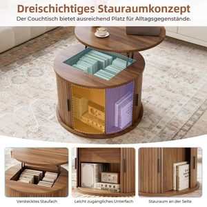Table basse ronde en bois moderne SENYU avec plateau relevable et rangement dissimulé pour le mobilier de salon - Product Image 6