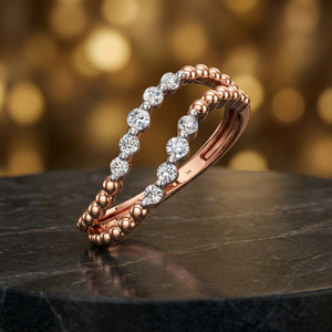 Modern Double <b>Row</b> Beaded Lab Grown Diamond Ring for Women 10K 14K 18K Gold 925 935 Silver Luxury Fine Jewelry - Product Image 1