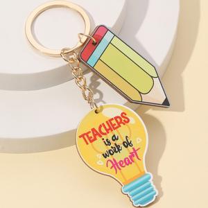 Regalo del Día del maestro Reloj despertador de madera Pizarra Bombilla <span class=keywords><strong>Gafas</strong></span> Portalápices Colgante Llavero para mujeres <span class=keywords><strong>Profesor</strong></span> Hainon 1670 - Product Image 6