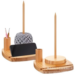 Wooden Yarn <b>Storage</b> <b>Rotating</b> Spool <b>Rack</b> With Phone Stand Desktop Organizer 360 Degree Rotation Knitting Craft Supply Holder - Product Image 5