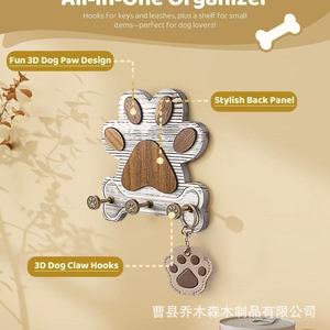 <b>Wooden</b> Dog Paw Wall Mount Key Rack With Hooks For Entryway Living Room Storage <b>Rustic</b> Style - Product Image 4