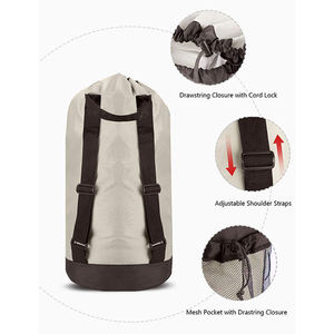 Bolsa de nylon impermeável e grande com cordão, mochila durável com alças de ombro - Product Image 5