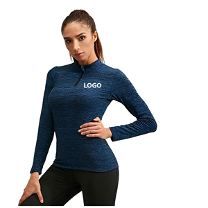 Women's Blue Textured Half-Zip <b>Long</b> <b>Sleeve</b> Quick Dry <b>Workout</b> <b>Top</b> Regular Fit Front Logo All Seasons - Product Image 1