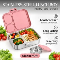 Boîte à lunch bento en acier inoxydable à 3 compartiments, anti-fuite, sans BPA, matériau alimentaire chauffable, boîte à lunch en métal pour enfants