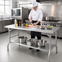 Table de travail professionnelle en acier inoxydable 304 à un seul niveau avec pieds ronds et support robuste pour cantine et cuisine - Vente en gros