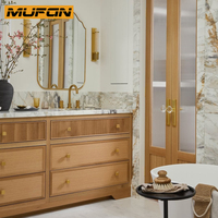 Meubles-lavabos de salle de bain en bois massif de chêne blanc américain, sur mesure, avec cadre encastré cannelé et façade cannelée