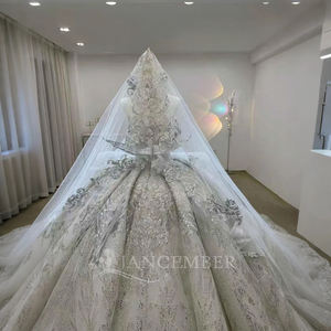 Vestido de Novia con Lujosas Aplicaciones de Encaje y Cuentas, Espalda con Cordones, Cola Larga Brillante, Personalizado Lsjj23 - Product Image 6