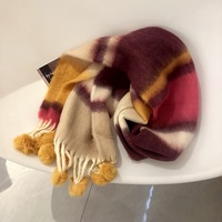 Écharpes d'hiver à rayures multicolores épaisses et poilues avec pompon et châle à pompon