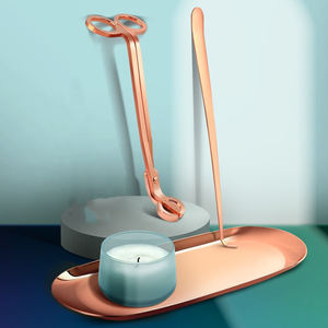 <span class=keywords><strong>Kit</strong></span> d'outils pour bougies 4-en-1 en acier inoxydable à col long, couleur or rose, avec coupe-mèche, plateau, pince et éteignoir - Product Image 1