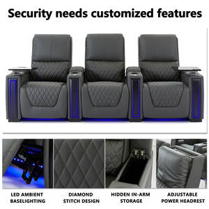 Sillón de Masaje de Cuero Premium Personalizable para <span class=keywords><strong>Cine</strong></span> en Casa con Portavasos con Luz Azul y Mesa Auxiliar, Conjunto de Sofá Reclinable Eléctrico - Product Image 3