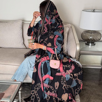 Abaya modeste MQ234 pour femmes musulmanes, robe en mousseline de soie noire à imprimé chaîne, robe Abaya Dubaï, vêtements islamiques, ensemble Abaya avec foulard