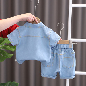 Ensemble décontracté pour enfants, chemise imprimée pour garçons, <span class=keywords><strong>short</strong></span> 2 pièces, vêtements pour tout-petits, <span class=keywords><strong>bleu</strong></span> <span class=keywords><strong>marine</strong></span> - Product Image 4