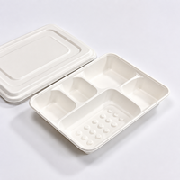 Assiettes compostables en bagasse à 2, 5 ou 6 compartiments, barquettes alimentaires jetables en fibre de canne à sucre avec couvercles, biodégradables pour fêtes, traiteur et pique-niques